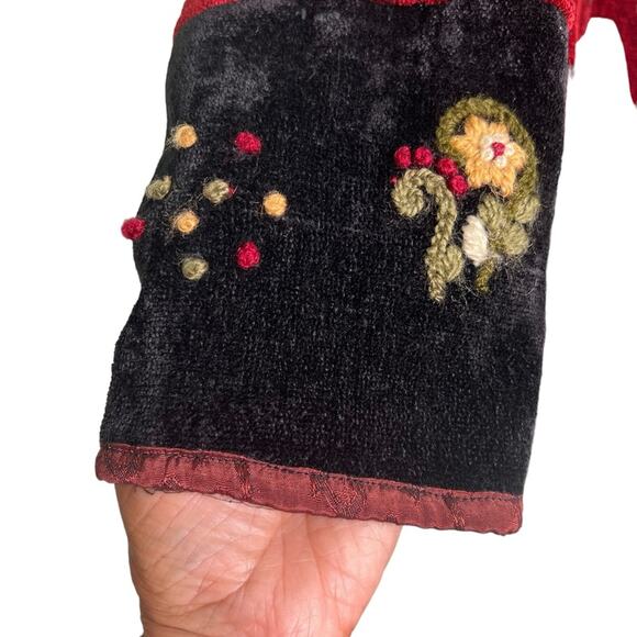 Vintage Boho Embroidered Velvet Jacket Red Black Artsy Patchwork Jacket Size M - Picture 6 of 13